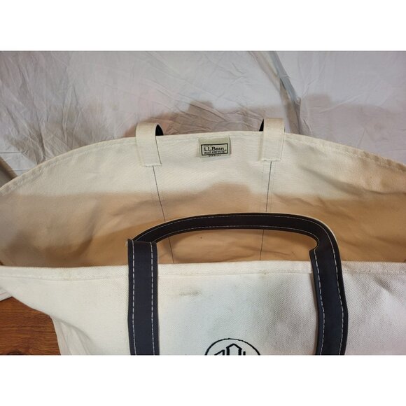 Vintage LL Bean XL Boat & Tote Canvas Black Canvas Bag Monogramed - Picture 3 of 8